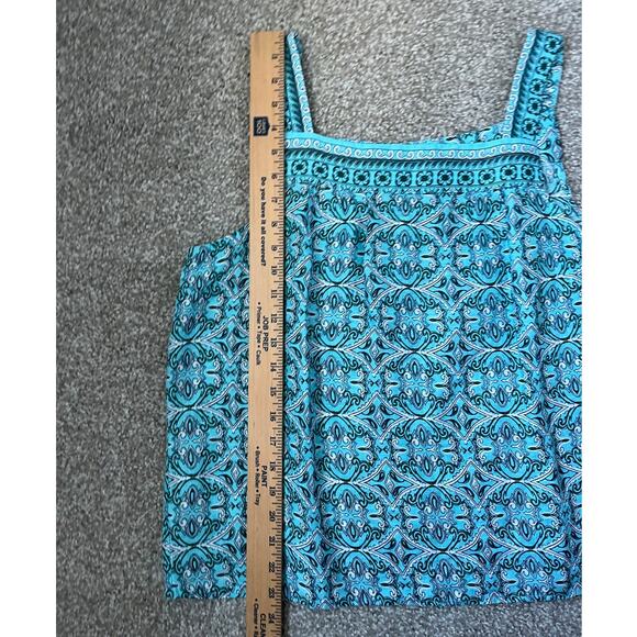 Talbots Linen Square Neck Top Sleeveless Blue Boho Beachy Coastal Large Petite - Picture 10 of 10